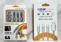 Cable de Carga Rápida USB 3 en 1 de Ángulo Recto, PVC y Aleación de Zinc, Modelo YP-04