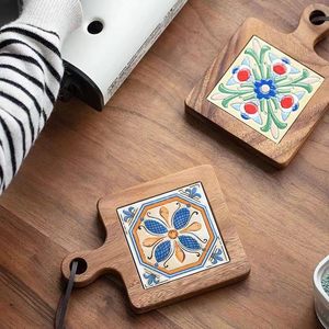 Sous-verres et dessous <span class=keywords><strong>de</strong></span> plat en bois naturel anti-brûlure pour tasses à thé chauds et casseroles - Product Image 6
