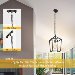 Boerderijstijl zwarte vierkante hanglamp, industrieel, verstelbare hoogte, ijzeren kooilamp met 60W 3500K warmwitte E27 fitting - Product Image 3