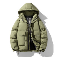 Blouson matelassé à capuche grande taille coupe ample coupe-vent épais avec fermeture éclair et multiples poches pour homme et femme
