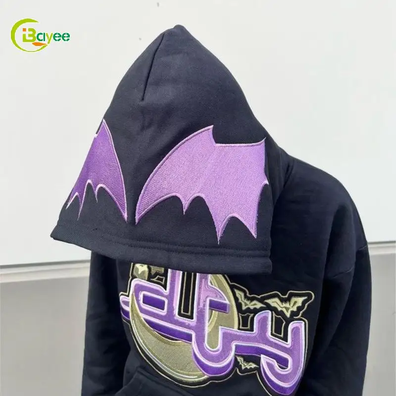 High Quality Cotton Custom Heavyweight Hoodies Embroidery Pullover Y2K Men Streetwear Hoodie No String