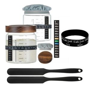 Tarro de fermentación reutilizable para masa de pan de 24 oz con termómetro, banda de alimentación y raspador, para panificación - Product Image 1