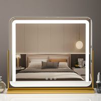 Miroir de coiffeuse moderne en verre noir avec éclairage LED, contrôle intelligent, intensité réglable, rotation à 360°, personnalisable pour le maquillage