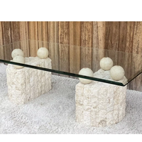 Nouveau design Table basse en travertin beige clair Dessus de table en verre Table basse en pierre naturelle pour la maison
