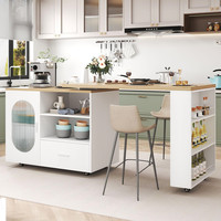 Îlot de cuisine roulant avec table pivotante et armoire de rangement, chariot d'îlot mobile moderne, table d'îlot de cuisine style ferme, bar à domicile