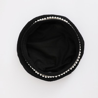 Béret noir pour femme, décoré de fausses perles et de strass, style japonais coréen, rétro vintage, chapeau tendance automne hiver