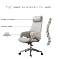 Chaise de bureau exécutive en cuir avec soutien lombaire, chaise de direction ergonomique, base en aluminium, chaise de bureau réglable
