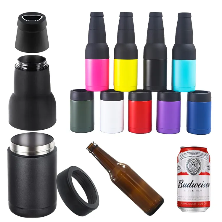 Cooler wholesale stainless steel double wall vacuum insulated beer beverage bottle can cooler holder 4 3 in 1 tumblers for soda