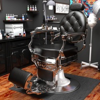 Fauteuil de barbier vintage en métal effet huile, pompe hydraulique, repose-pieds amovible, pour salons de coiffure, inclinable, rotation 360°, 280 kg