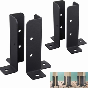 <span class=keywords><strong>Base</strong></span> d'ancrage réglable pour poteaux de terrasse, support de clôture demi-colonne robuste noir pour rénovation - Product Image 6