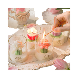 Velas Aromáticas Hechas a Mano con Forma de Ramo de Tulipanes, Cera de Soja, para el Día del Padre, Bodas, Decoración del Hogar, Vela en Vaso de Vidrio para el Día - Product Image 4