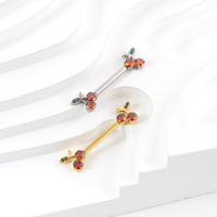 Vente en gros de barres de piercing pour mamelons en titane ASTM F136, sans filetage, en forme de cerise, bijoux de piercing corporel, anneau de mamelon en titane