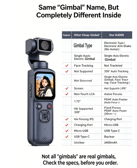 HJD05 Real SingleAxis Electric Gimbal 330° Face Tracking 4K Touch Screen PDAF Auto Focus Type-C 2400mAh Not Electronic AntiShake