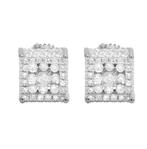 Boucles d'oreilles de luxe en argent avec diamants de laboratoire taille princesse, plaqué or blanc 10K, bijoux classiques pour femmes - Product Image 1