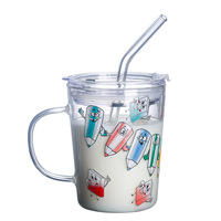 Tasse à mesurer en verre avec paille et couvercle Tasse à eau avec échelle Tasse en verre pour enfants