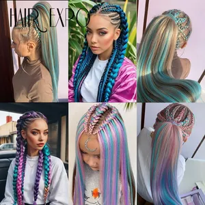 26Inch Easy <b>Braids</b> Hair Synthetic Colourful Pre Stretched Braiding Hair Extensions Jumbo <b>Braids</b> Ombre Yaki Long Straight Hair - Product Image 2