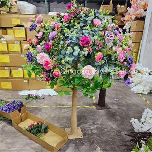 Tienda de interior casi natural árboles de flores rosas decoración de boda verde con rosas rojas de seda árbol de flores artificiales - Product Image 4