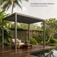 Pergola en aluminium avec toit à lames bioclimatiques, imperméable, moderne, télécommandée, pour l'ombrage des terrasses