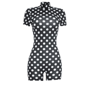 Viviblook J26RP275 Combinaison décontractée pour femme, nouvelle collection, manches courtes, col montant, dos nu, coupe ajustée, imprimé pois, une pièce - Product Image 6
