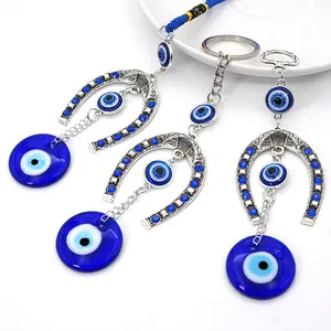 Custom Turkish Blue Eyes Metal Horseshoe Modeling Wall Car Decorative Ornament Pendant