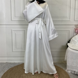 6622# Solid Color Simple White Elegant Flowy Dubai Abaya A-line Cut Long Dresses Muslim Women Islamic Clothing - Product Image 4