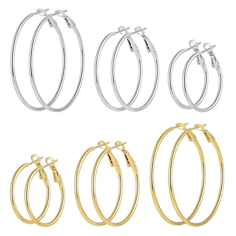 High quality surgical stainless steel hypoallergenic cartilage loop earring arete gold plated women thin large hoop earring