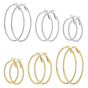 Boucles d'oreilles chirurgicales en acier inoxydable pour femmes, <span class=keywords><strong>de</strong></span> haute qualité, hypoallergéniques, en forme <span class=keywords><strong>de</strong></span> <span class=keywords><strong>cartilage</strong></span>, plaqué or, légères et à grande cerceau, 1 pièce - Product Image 1