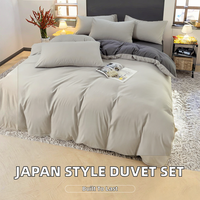 Parure de lit 3 pièces Home Comforter : Housse de couette et drap plat 100% coton uni, style japonais, pour hôpital et hôtel, avec finition poncée, double face (AB)