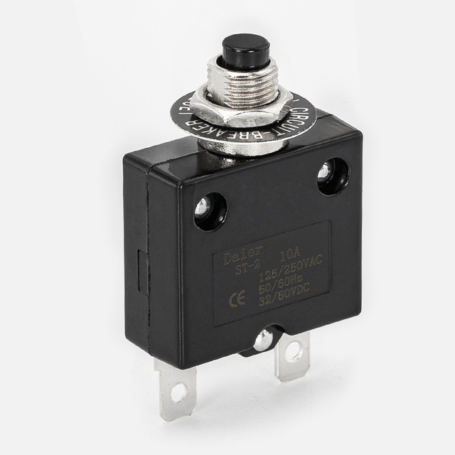 Push Button Power Protection 20A Metal Circuit Breaker with Straight Pin Black