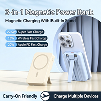Power Bank Nirkabel Magnetik 10000mAh dengan Kabel Ganda Terintegrasi, Penyangga Tersembunyi, Pengisian Super Cepat 22.5W, Ringkas & Portabel