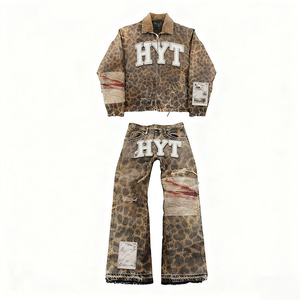 Set Completo di Design Personalizzato Streetwear Y2k da <span class=keywords><strong>Uomo</strong></span> e <span class=keywords><strong>Donna</strong></span> con Felpa e Pantaloni Effetto Distressed, Ricami Vintage, Strappi e Lavaggio Acido - Product Image 4