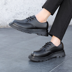 Chaussures décontractées de haute qualité de style britannique à bout rond en cuir véritable noir à semelle épaisse - Product Image 5
