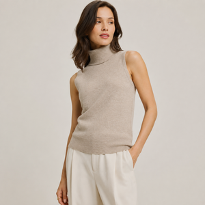 Gilet in Cashmere da Donna <span class=keywords><strong>Senza</strong></span> <span class=keywords><strong>Maniche</strong></span> a Collo Alto, Maglione Lussuoso in <span class=keywords><strong>Maglia</strong></span>, Top Morbido in Misto Lana, Base Invernale per Stratificazione, Lusso Discreto - Product Image 1