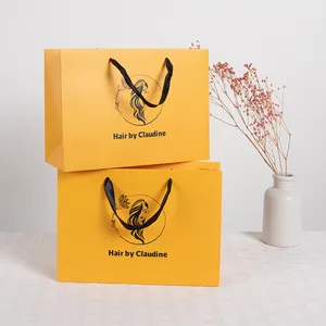 Sacola de papel para compras com seu próprio logotipo, sacola de papel para presentes e sapatos de marca de luxo, com alça de fita, com impressão personalizada