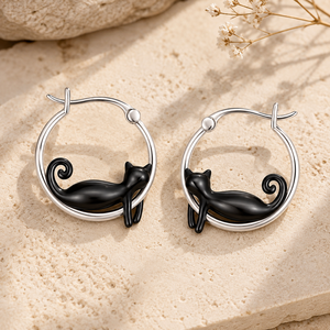 Boucles d'oreilles manchette oreille de chat noires pour femmes, design animal mignon, accessoires d'oreille pour usage quotidien - Product Image 1