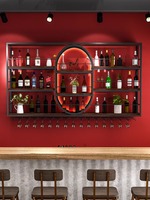 Porte-bouteilles de vin de style industriel de luxe avec éclairage lumineux, en fer forgé, rangement de comptoir pour restaurants, montage mural