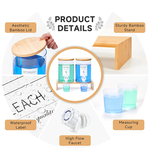 Dispensador <span class=keywords><strong>de</strong></span> <span class=keywords><strong>detergente</strong></span> para ropa con tapas <span class=keywords><strong>de</strong></span> bambú, estante, grifos para organización y almacenamiento <span class=keywords><strong>de</strong></span> lavandería - Product Image 3