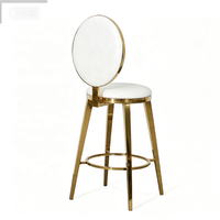 Tabouret de bar de mariage en acier inoxydable doré, dossier ovale solide, coussin en cuir blanc, chaise haute pour événements