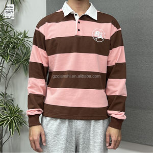 Camiseta de Manga Larga Térmica con Estampado de Rugby, Estilo Urbano, Bordado en la Solapa, Cuello Redondo, Botones, Estilo Polo a Rayas para Hombre - Product Image 1