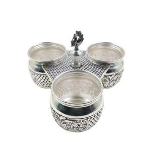 Ensemble de récipients à fruits secs en argent artisanal avec support design, bocaux de rangement de qualité supérieure pour la décoration de la maison, la Pooja et les cadeaux - Product Image 4