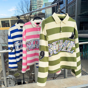 Camiseta de Algodón Grueso con Logotipo Gráfico Personalizado, Camiseta Polo de Manga Larga con Pedrería de Diseñador de Alta Calidad - Product Image 1