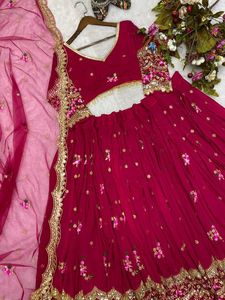 Lehenga ethnique en tissu Georgette lourd avec séquence de broderie soie intérieure avec toile chemisier Georgette lourd pièce - Product Image 5