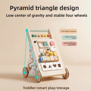 Andador de Madera Montessori y Carrito de Compras, Juguete Multifuncional con Tablero de Actividades Arcoíris para Niños Pequeños, Aprendizaje Educativo Temprano - Product Image 2