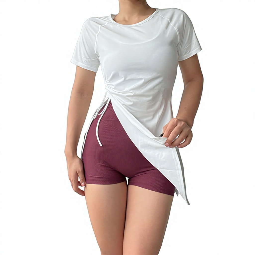 Loose Women's Blouse Sports Top Lightweight Breathable Yoga Wear Running Training Nine Quarter Sleeve Hip Covering T-shirt