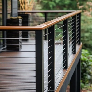 Schwarz 36 Zoll verstellbarer Winkel Modernes Edelstahl-Geländer pfostens ystem mit Kabel end pfosten für Balkon und Treppe - Product Image 2