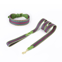 Ensemble collier et laisse pour chien en nylon imprimé, réglable, vente en gros, en stock, accessoires pour animaux de compagnie en cuir de vachette, fabrication de designer