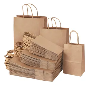 Custom Gift Commercial Retail Goods Recyclable Tote Brown Reasonable Price Branded Shopping Bags Paper