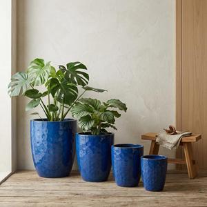 Juego de Macetas de Cerámica Azul Moderno con Acabado Glaseado, Macetas con Textura Irregular para Decoración del Hogar - Product Image 1