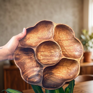 Bandeja de Servir de Madera Ecológica Desechable con 5 Compartimentos, Diseño Sólido, para Nueces, Dulces, Decorativa, Hecha a Mano, Apta para Lavavajillas - Product Image 1