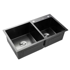 304不锈钢厨房水槽包装加厚手动槽双槽黑色加厚水槽厨房水槽